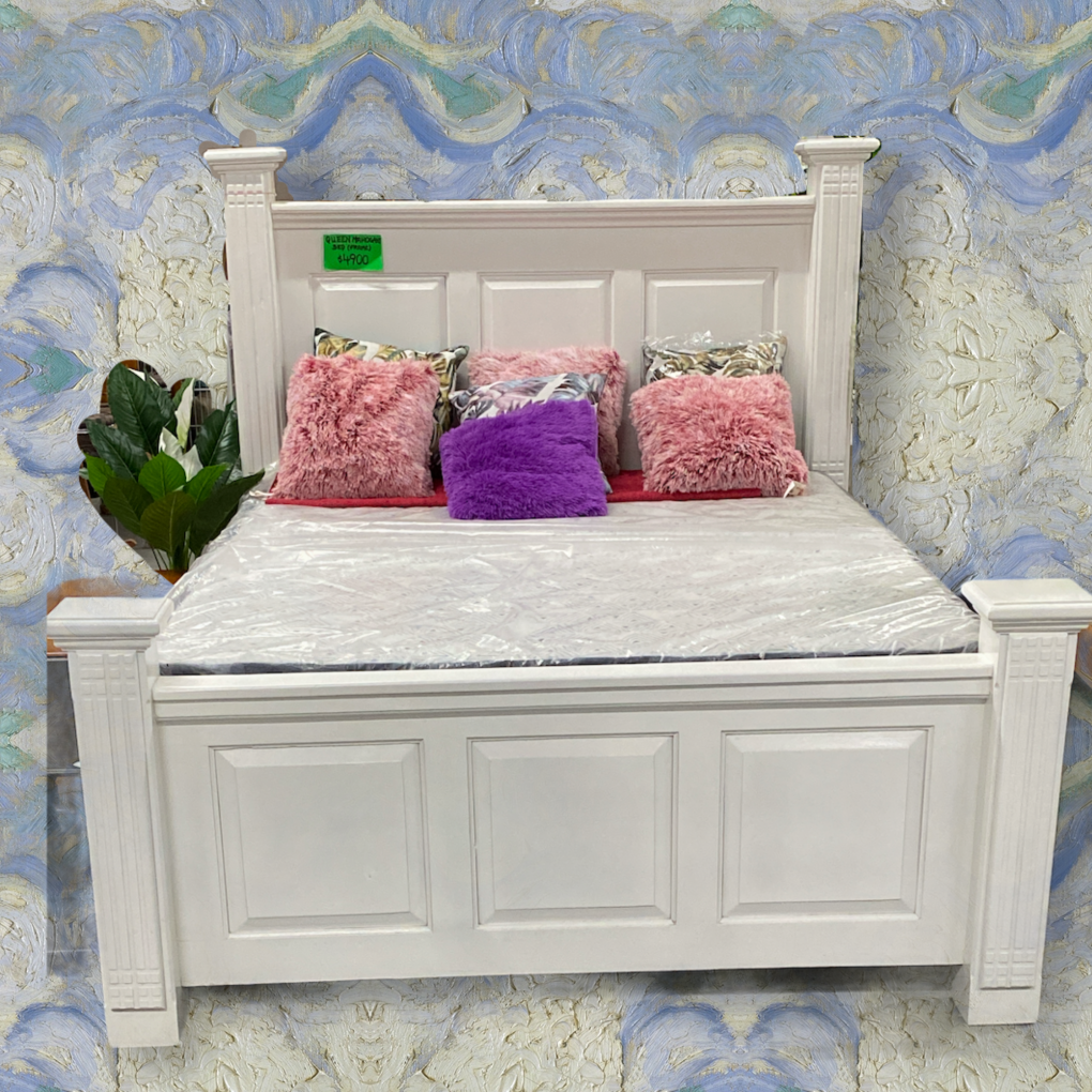 Queen White Mahogany Bed 